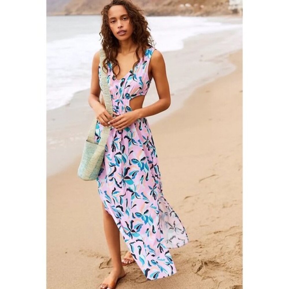 Anthropologie Maeve Botanical Cut- Out Maxi Dress Size Large